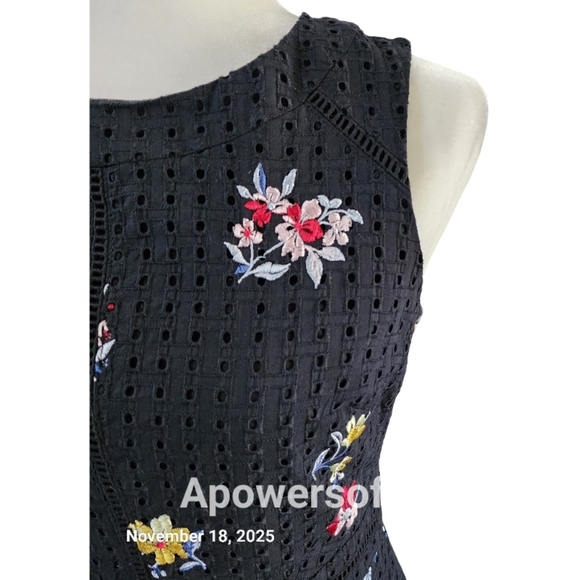 Ann Taylor Floral Embroidered Eyelet Sheath Black Dress - Picture 6 of 9